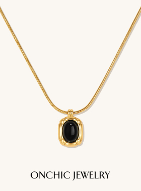 明星同款Onchic小心诗浮金黑玛瑙项链女锁骨链小众轻奢高级感吊坠