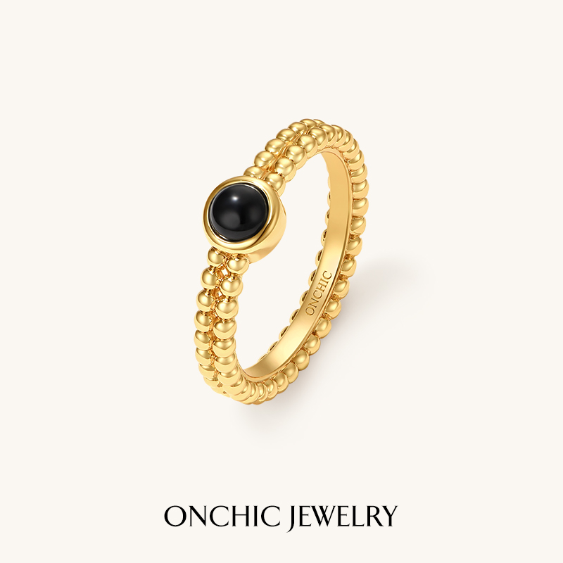 onchic女辘珠黑玛瑙戒指