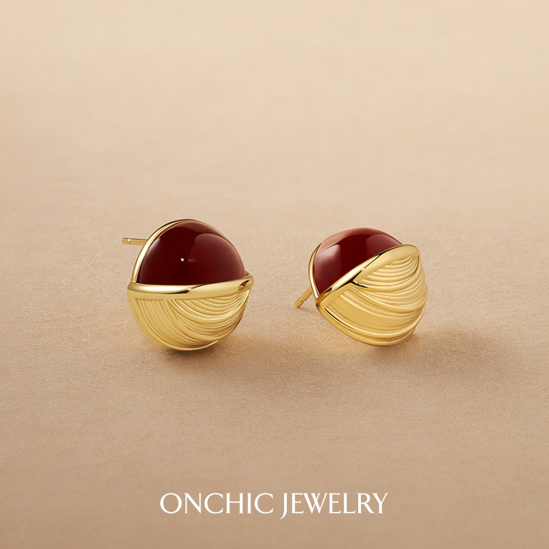 Onchic红玛瑙金球耳钉女轻奢高级独特耳环气质耳饰本命年新年礼物,饰品/流行首饰/时尚饰品新,耳钉,淘宝优惠券,粉丝福利购,淘宝优惠卷