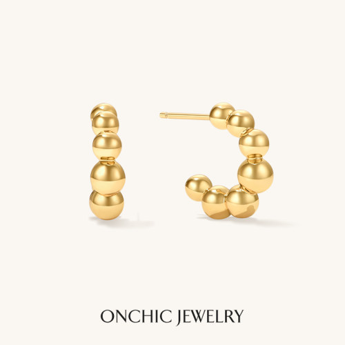 onchic金属渐变串珠C形耳钉