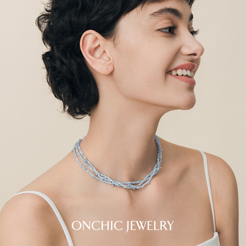 明星同款Onchic织浪项链女海蓝宝