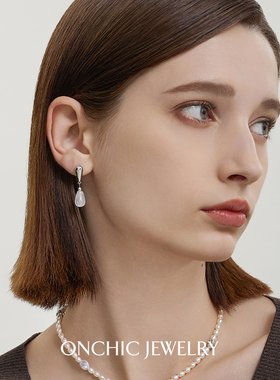 OnchicOR系列拂晓耳环女白水晶耳钉简约气质耳饰品小众设计高级感