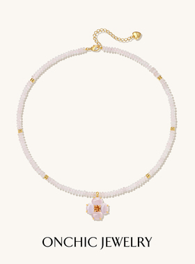 关晓彤同款Onchic花开绮想项链天然粉水晶锁骨链小众高级玉髓串珠