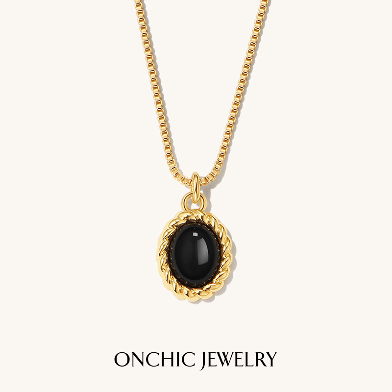 onchic天然黑玛瑙项链轻奢高级感