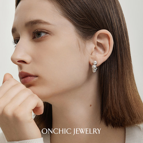 ONCHIC925银材质珍珠耳钉