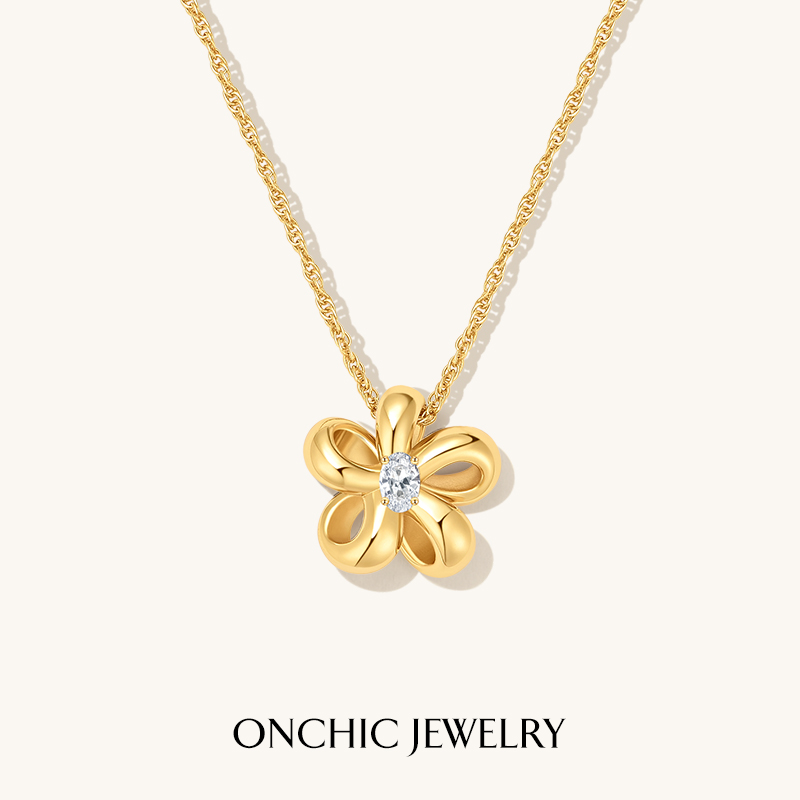 Onchic丝带花瓣项链质感高级