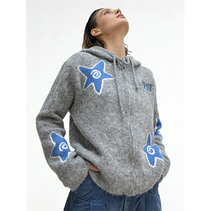 半岛铁锤星星毛衣女男氛围感连帽开衫秋冬慵懒风美式针织衫外套潮,女装/女士精品,毛衣,淘宝优惠券,粉丝福利购,淘宝优惠卷