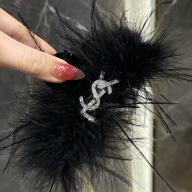 杨杨babytime大号13cm 奢品满钻VSL鲨鱼夹黑色鸵鸟毛蓬松羽毛抓夹