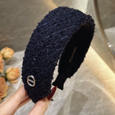 杨杨babytime漂洋过海进口粗花呢藏蓝色宽边菱格猪鼻子发箍高颅顶