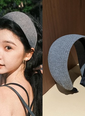 杨杨babytime 原版开模！宽7cm！易梦玲韩系针织灰色带齿宽边发箍