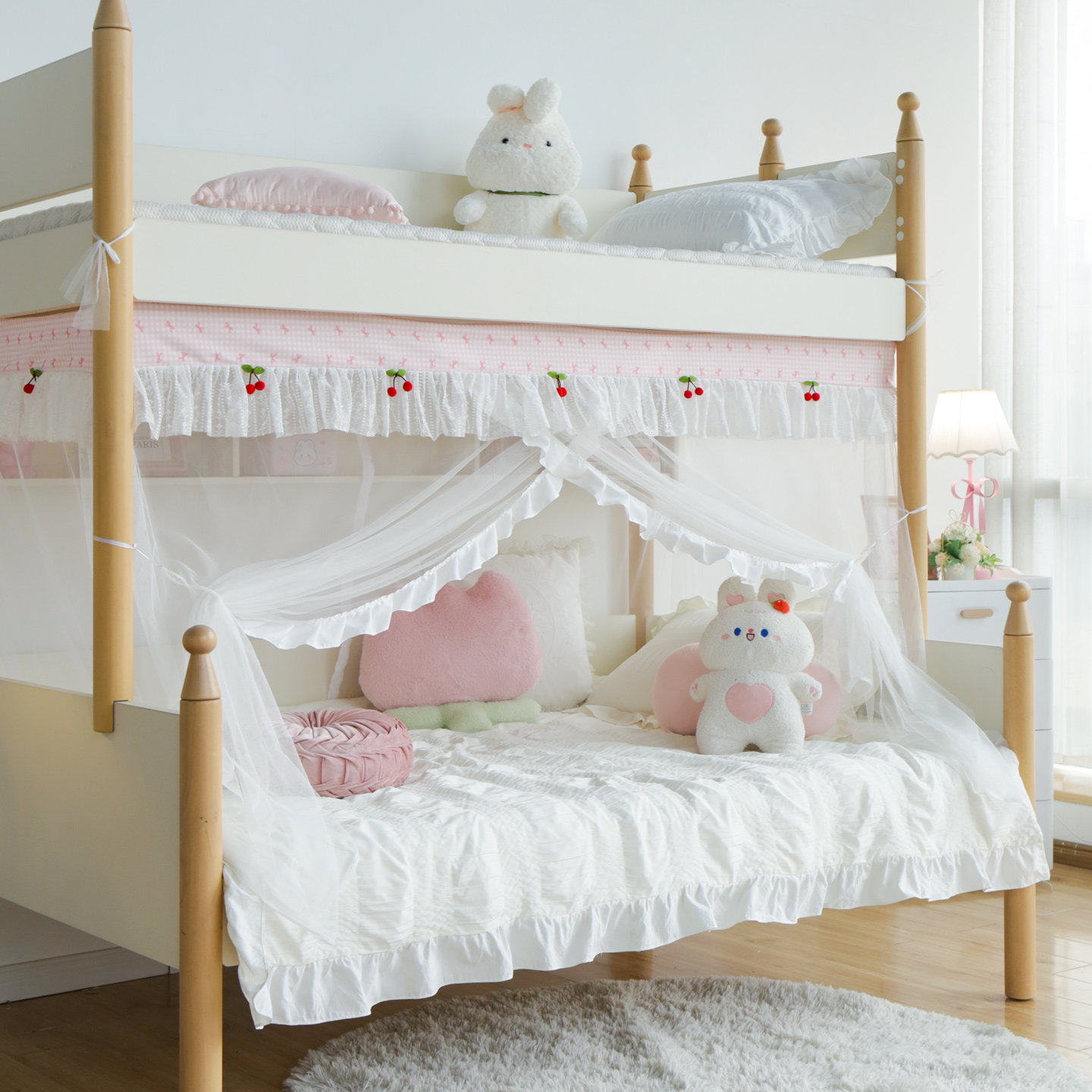 公主风子母床儿童蚊帐 学生宿舍上下床蚊帐 高低床上下铺蚊帐女孩