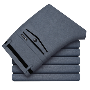 秋冬款弹力男士休闲裤加绒长裤子男春秋宽松直筒中年商务西装裤厚