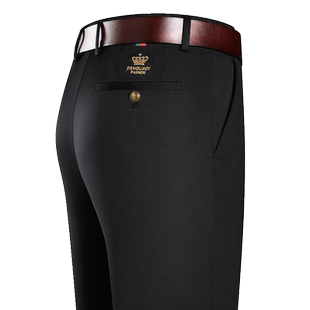 春秋款高弹力男士休闲裤皇冠刺绣长裤子男加绒宽松直筒商务西装裤