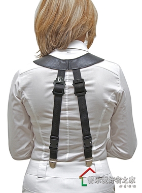 BG SAX高/次/中音萨克斯宽面背带 S50SH黑色皮质 可连腰带