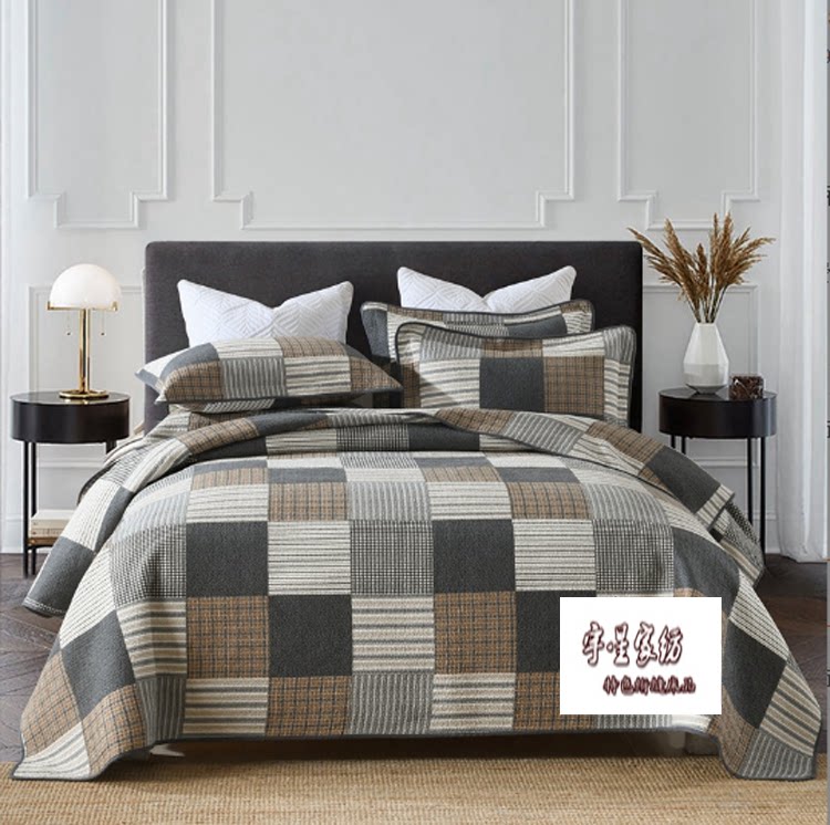 欧式纯棉绗缝被床盖三件套空调被多功能被加厚床单可机洗双人床