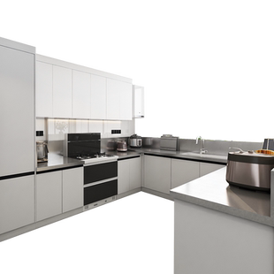 法迪奥304不锈钢整体橱柜定制白色烤漆简约风格中小户型厨房厨柜