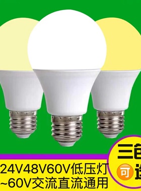 低压led灯泡12V24V48V伏暖光E27螺口4000K中性光超亮车机床太阳能