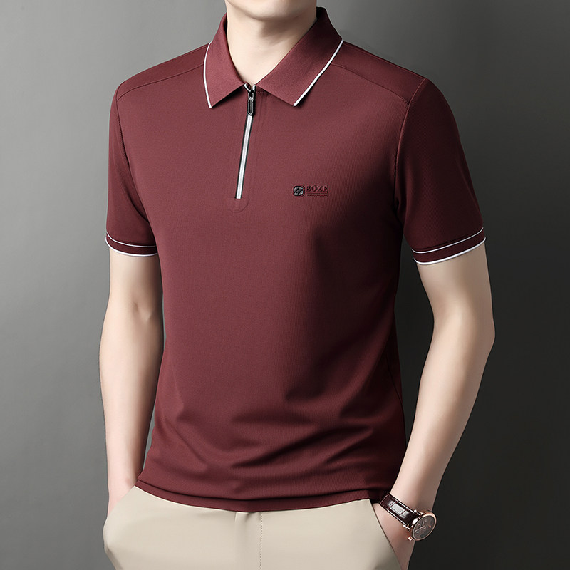 男士夏季新款喜公公结婚宴本命年红色婚礼服爸爸装冰丝无痕polo衫