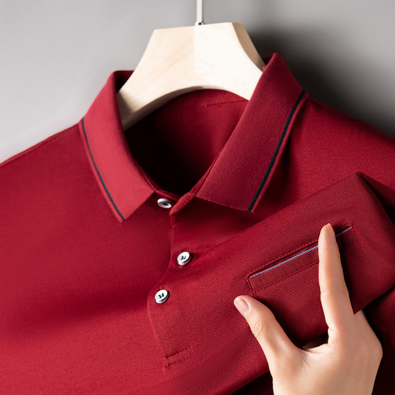 真口袋~男士夏季新款红色短袖T恤爸爸装本命年婚宴长袖polo衫上衣