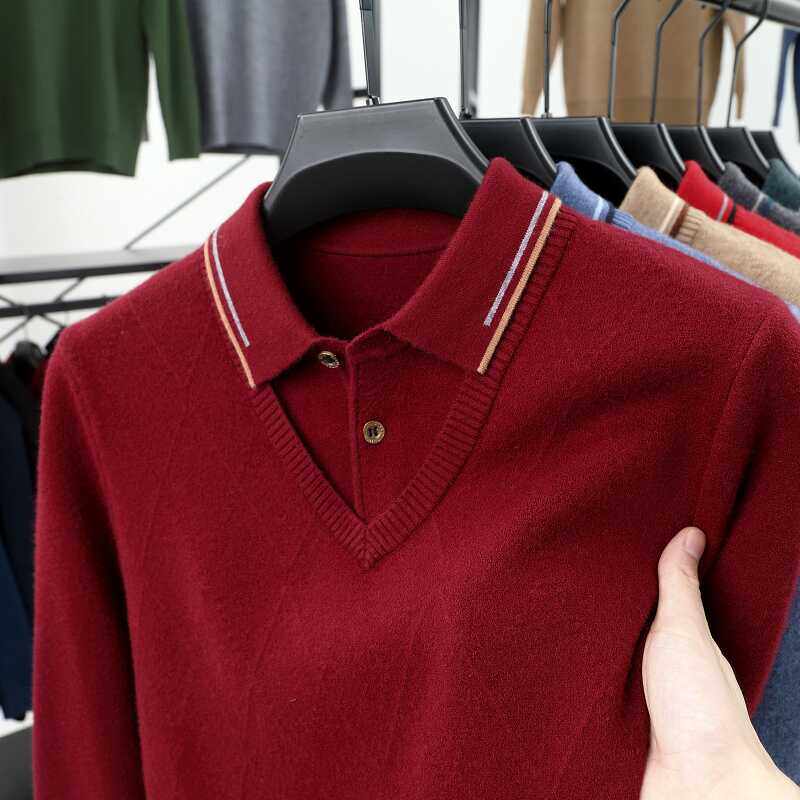 男士毛衣针织衫中年爸爸春秋冬装喜公公婚宴本命年红色假两件上衣