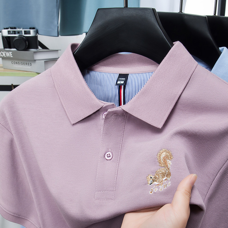 粉色~显年轻男士短袖T恤夏季中年爸爸装翻领轻奢绣标polo衫上衣服