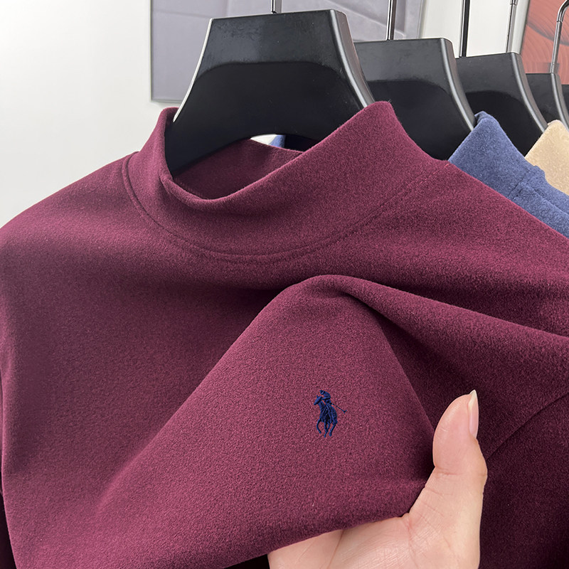 男士春秋季新款红色长袖T爸爸装半高领本命年打底衫德绒保罗上衣