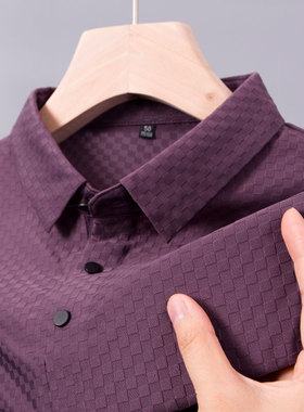 夏季薄款短袖T恤POLO衫男士上衣冰丝衬衫领衬衣中年爸爸装plol土