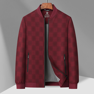 中年喜爸爸春秋冬装衣服外套新年婚礼服婚宴装夹克红色本命年龙年