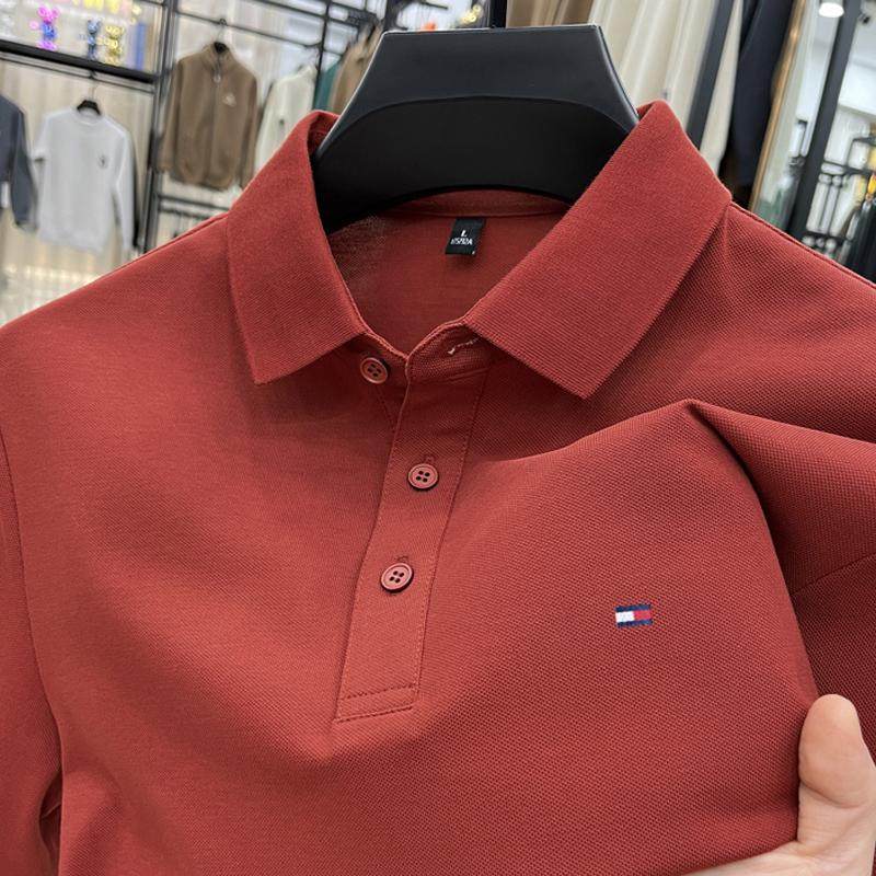 长袖T恤男春夏季2025新款男士polo衫婚宴中年爸爸装红色本命年
