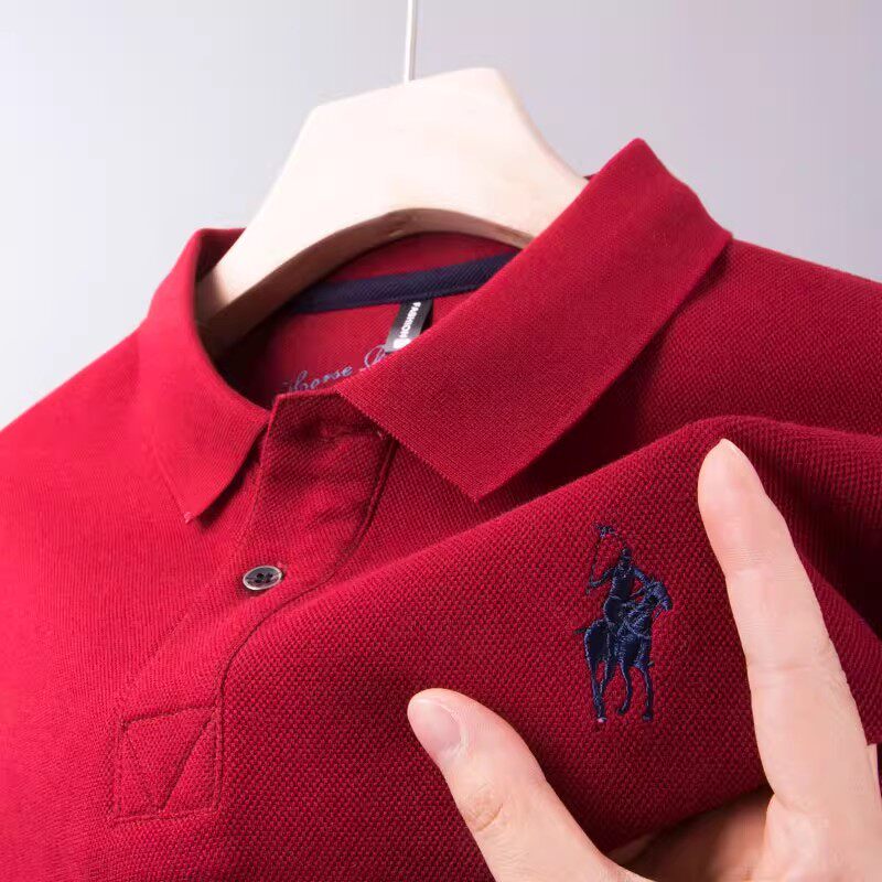 男士长袖POLO衫纯棉上衣服中老年人爸爸T恤婚宴装结婚本命年红色