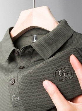 中年男士短袖t恤poli爸爸夏装polou冰丝poiot上衣服plol婆罗pilo