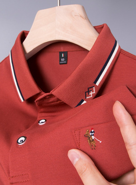 爸爸夏装有兜带口袋冰丝polo衫保罗poli上衣服中年男士短袖plol