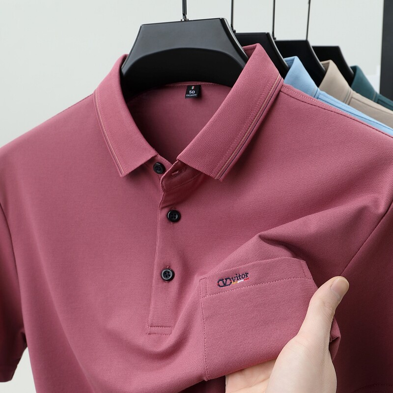 男士短袖POLO衫红色上衣爸爸结婚宴装婚礼服冰丝本命年真口袋T恤