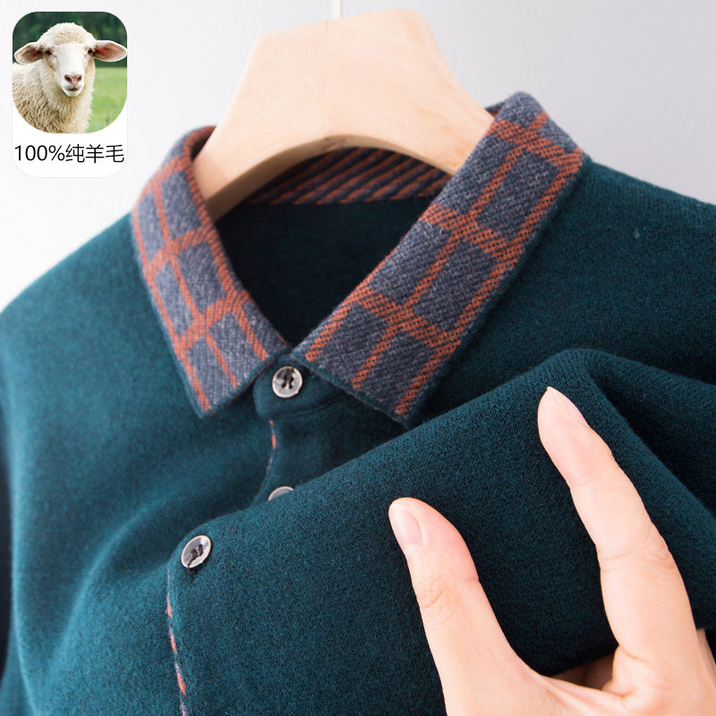 男士100纯羊毛衫针织毛衣秋冬季中年爸爸装polo羊绒嘉兴浙江濮院