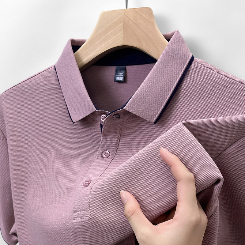 粉色~显年轻男士夏季短袖T恤新款中年爸爸装翻领冰感polo衫上衣服