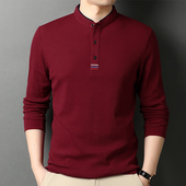 喜公公结婚礼服爸爸婚宴男士 t恤 红色上衣服长袖 春秋装 立领polo衫