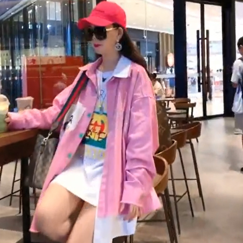 新款2020年衬衣女春秋假两件上衣欧货大版宽松中长款长袖牛仔衬衫