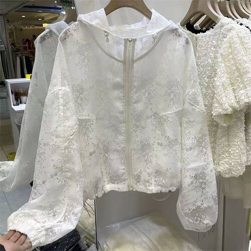 镂空提花连帽防晒衣外套夏季薄款