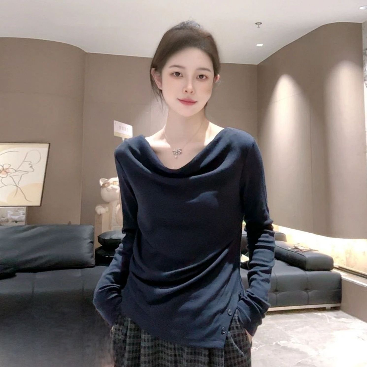 大码胖mm秋冬收腰显瘦长袖T恤女