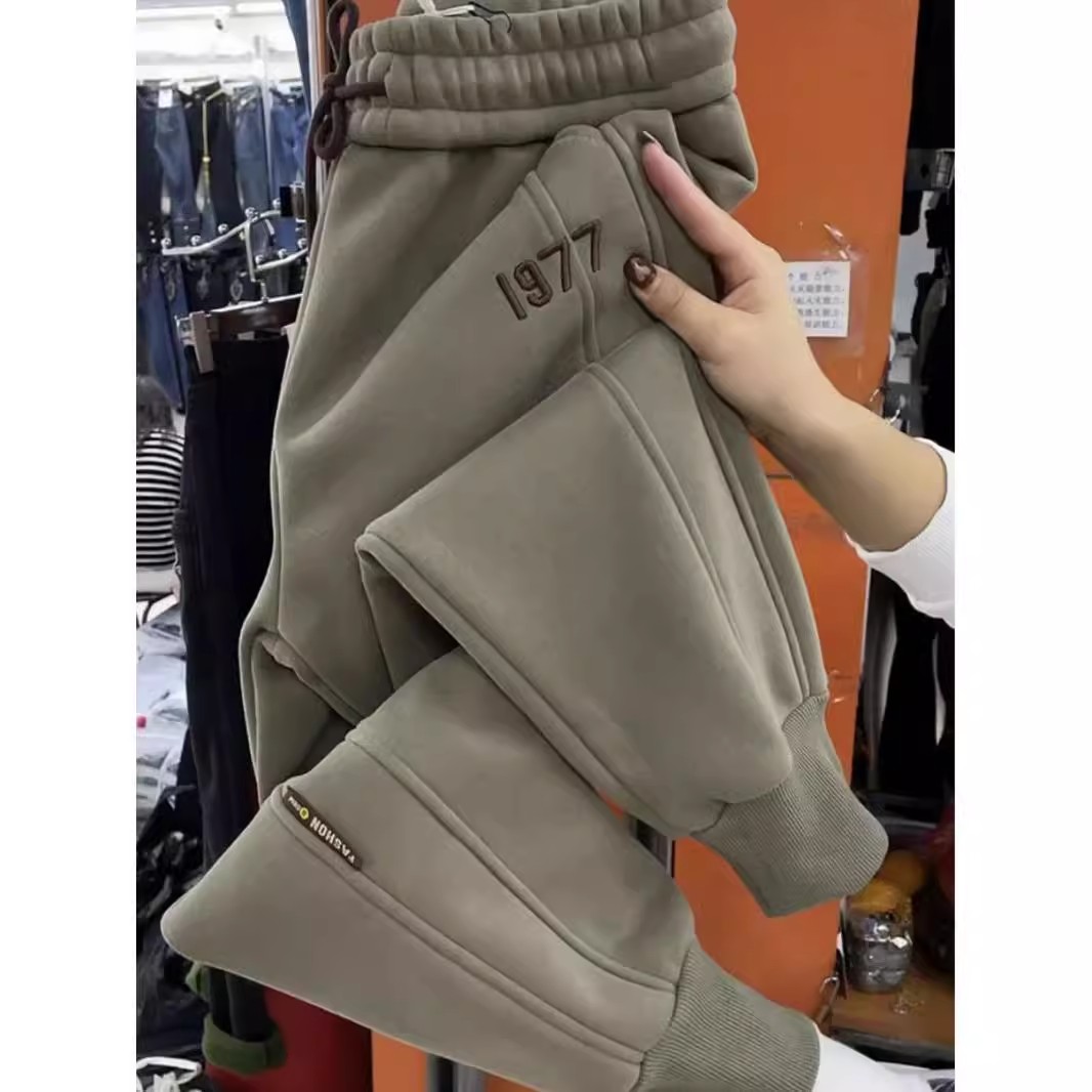 秋冬新款加绒加厚休闲束脚裤男女