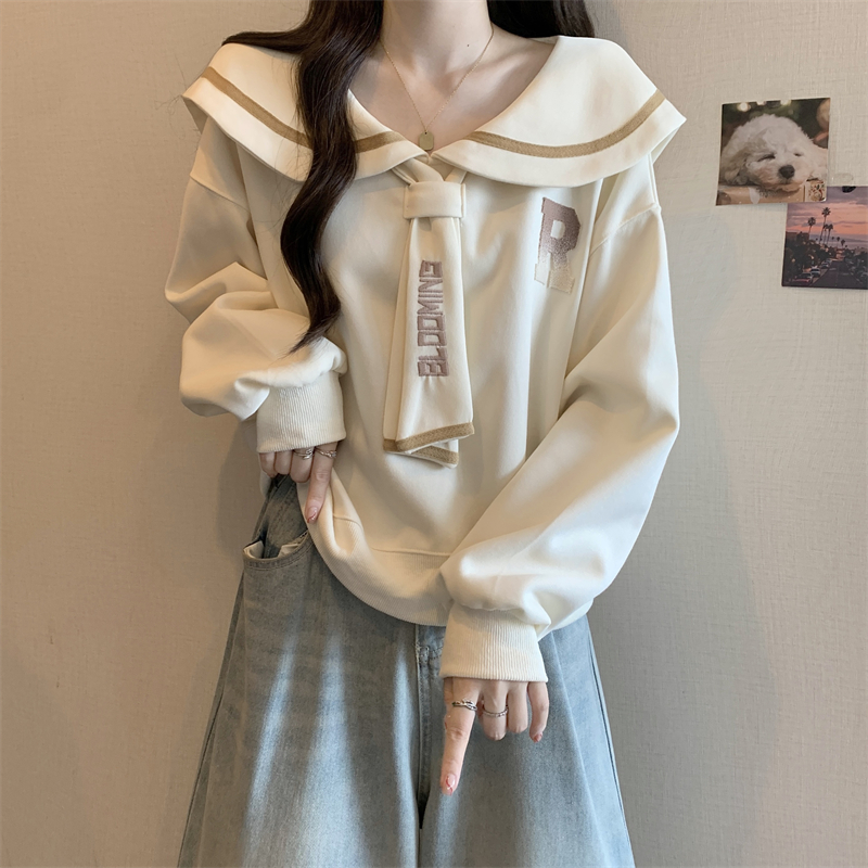 大码300斤学院风海军领卫衣女