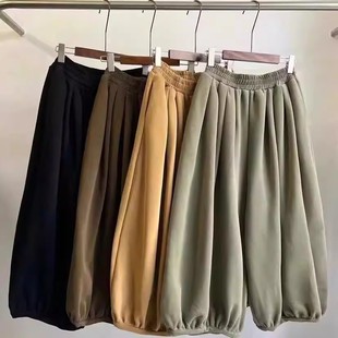 大码300斤日系复古松紧腰加绒灯笼裤女秋冬季胖mm宽松阔腿休闲裤