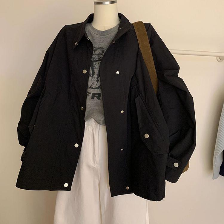 大码黑色立领工装外套女春秋
