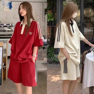 胖mm2-300斤运动套装女夏季学生韩版大码宽松短袖短裤休闲两件套