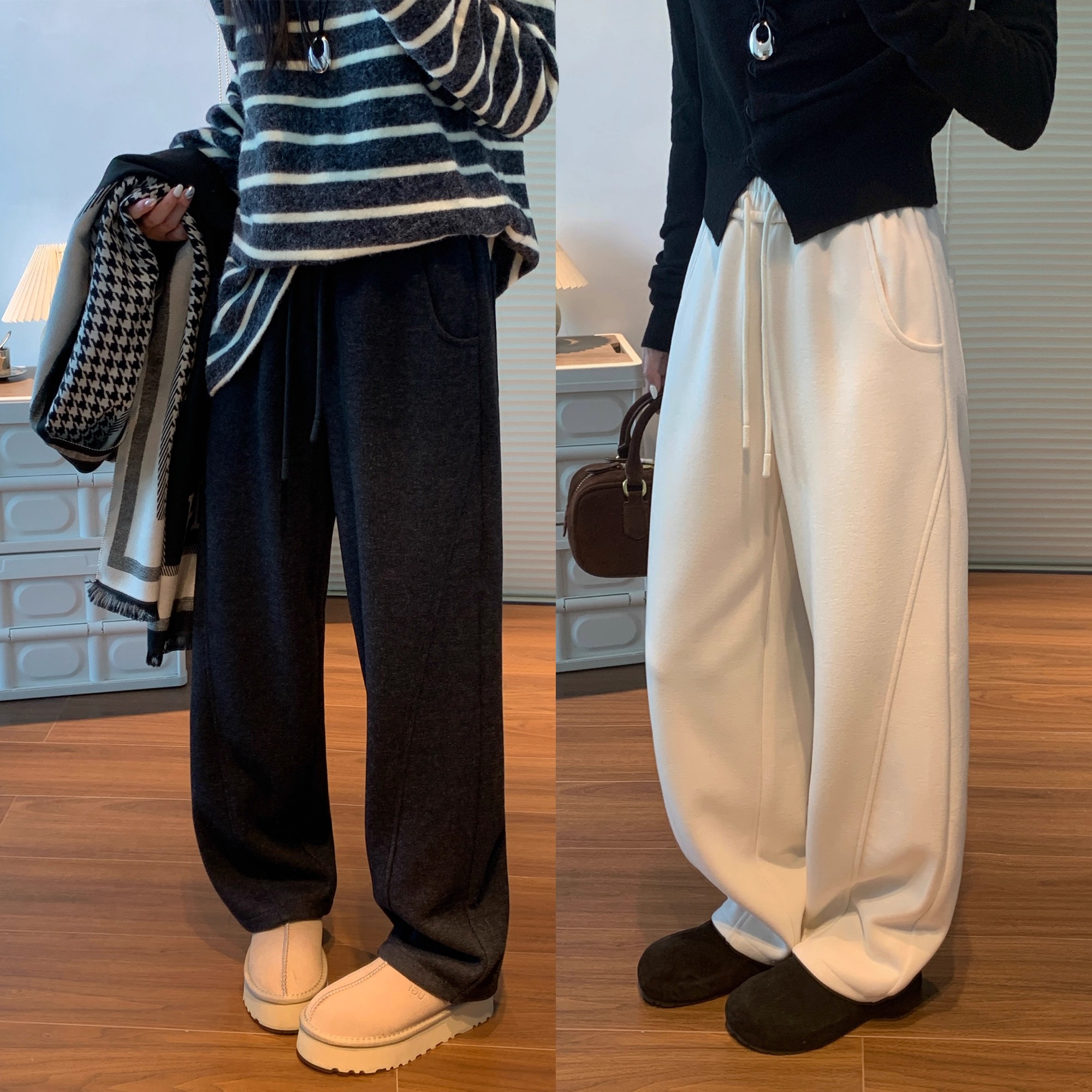 大码白色弯刀裤女秋冬胖mm300斤