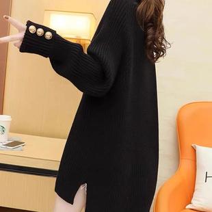 高领慵懒风毛衣女秋冬大码胖mm300斤宽松中长款内搭针织衫打底裙