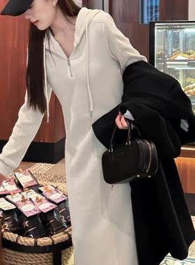 大码初秋连帽长款卫衣连衣裙女款