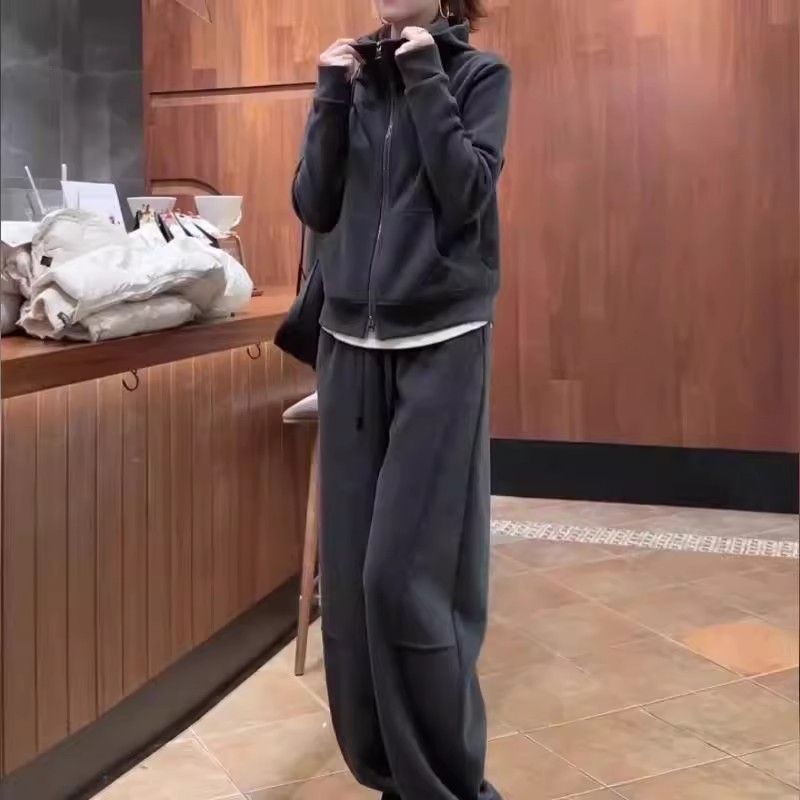 慵懒风休闲运动套装女春秋冬胖mm300斤大码卫衣外套阔腿裤两件套