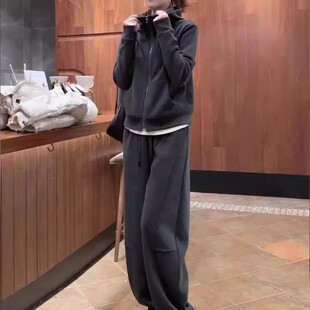 两件套 卫衣外套阔腿裤 慵懒风休闲运动套装 女春秋冬胖mm300斤大码