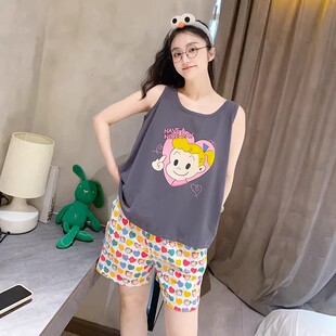 休闲宽松甜美胖mm2 大码 300斤家居服 睡衣女夏季 日系卡通背心短裤